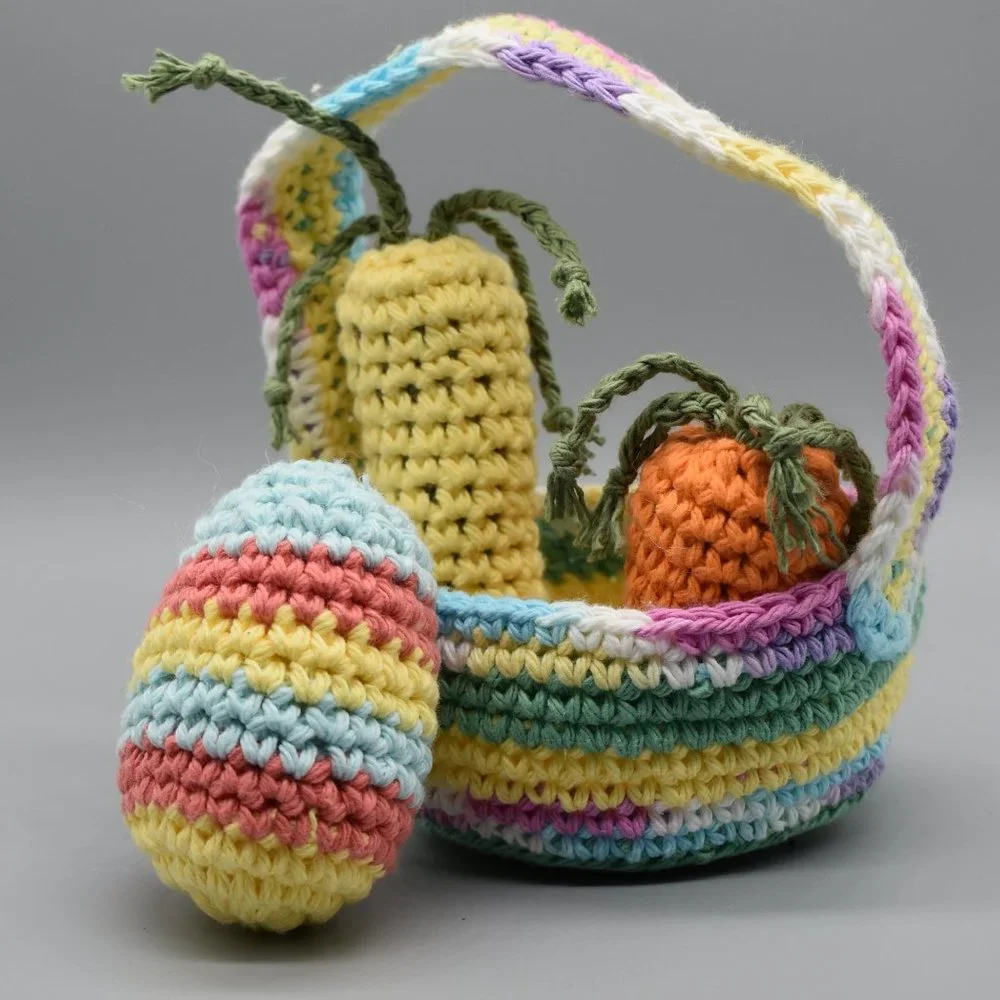 Hand Crafted Crochet Kitty Cat Easter Basket With Catnip toys